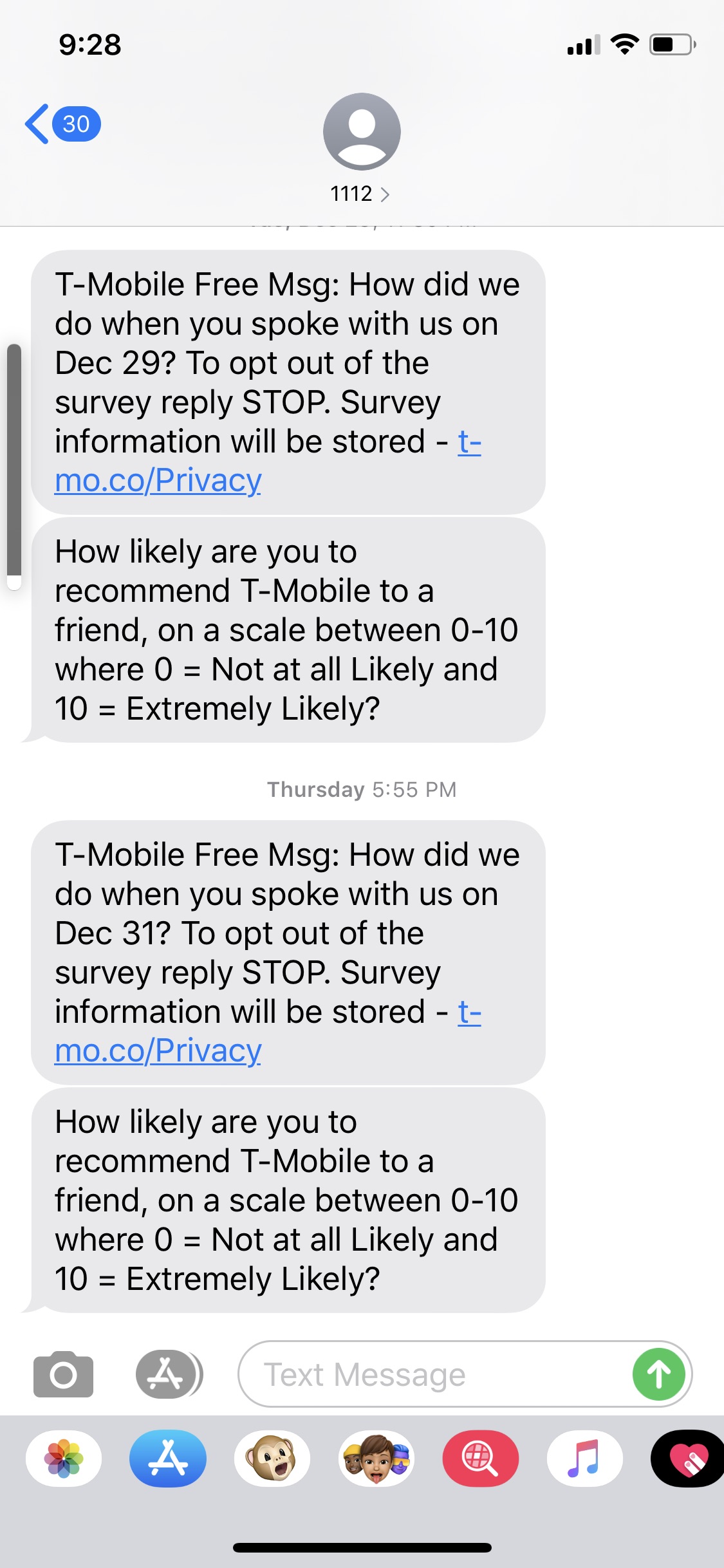 Short Code T-Mobile text messaging